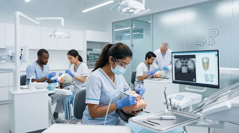 طالب طب الأسنان يتدرب في عيادة جامعية في روسيا