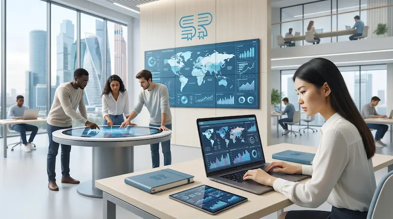 طلاب الاقتصاد يحللون بيانات في جامعة روسية