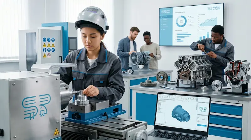طلاب الهندسة الميكانيكية في ورشة عمل جامعية في روسيا